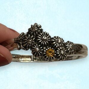 Women’s Vintage Lenox Citrine Floral Silver Hinged Bangle Bracelet 8” November
